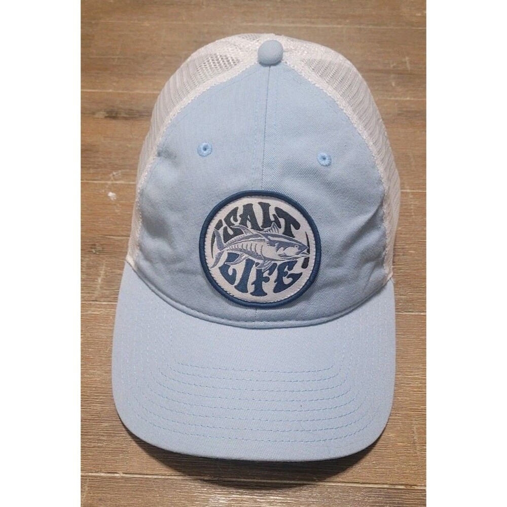 Salt Life Ocean Is Calling Light Blue Hat Cap Snapback White Mesh Live Salty